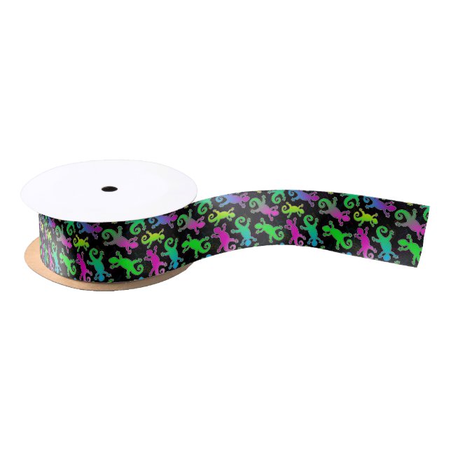 Neon Lizard and Leaf Pattern Satin Ribbon (Spool)