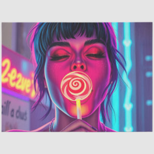 Neon Lollipop Pop Art – Cyberpunk Candy Girl Tissue Paper
