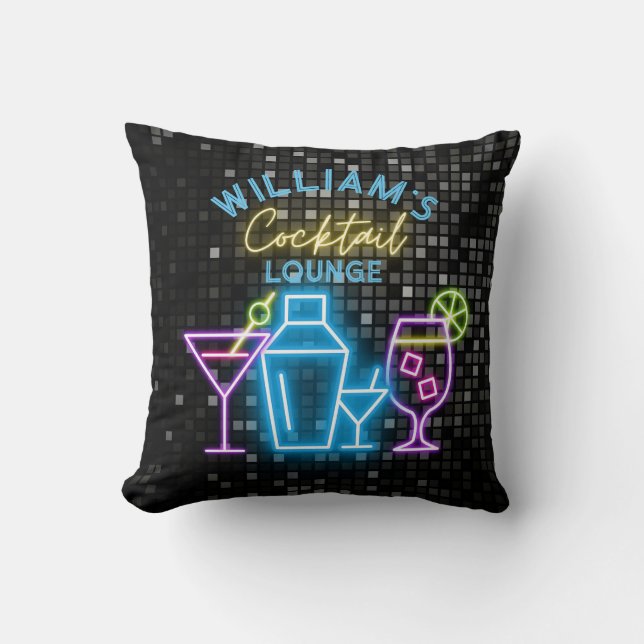 Neon Look Retro Cocktail Lounge Bar  Cushion (Front)