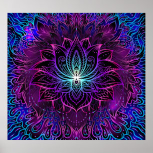 Neon Lotus Flower Boho Print