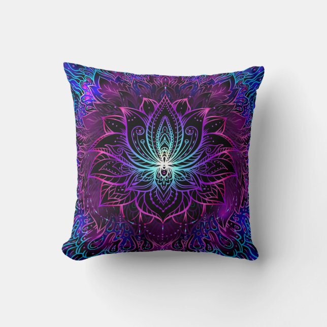 Neon Lotus Flower Boho Print Cushion (Front)