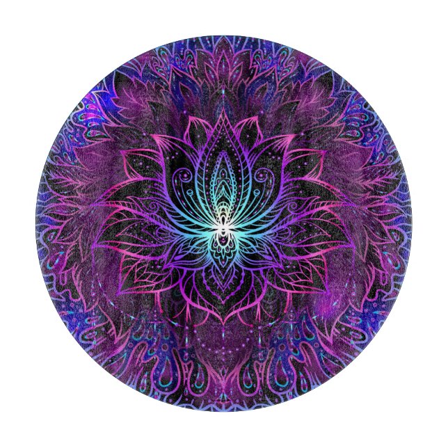 Neon Lotus Flower Boho Print Cutting Board (Front)