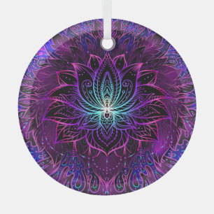 Neon Lotus Flower Boho Print Glass Tree Decoration