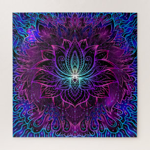 Neon Lotus Flower Boho Print Jigsaw Puzzle