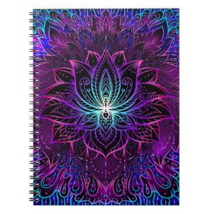 Neon Lotus Flower Boho Print Notebook