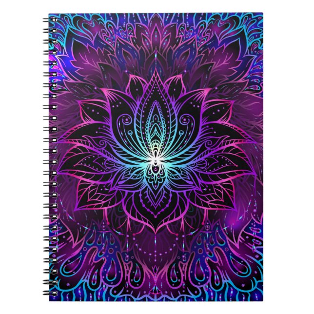 Neon Lotus Flower Boho Print Notebook (Front)