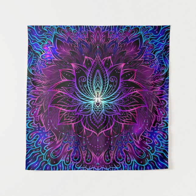 Neon Lotus Flower Boho Print Tapestry (Front)