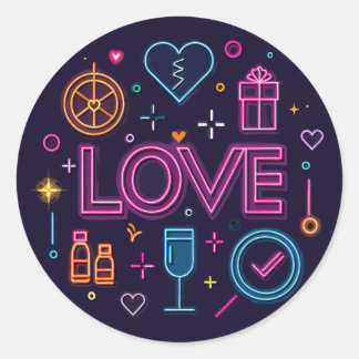 Neon Love Classic Round Sticker