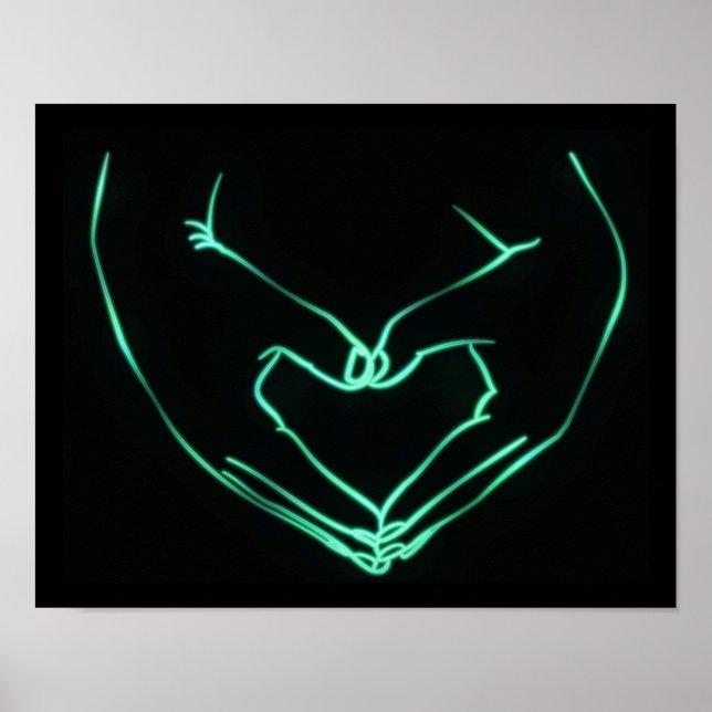 Neon Love Hand Heart Line Art Drawing Cute Modern Poster (Front)