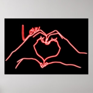 Neon Love Hand Heart Line Art Drawing Cute Modern Poster