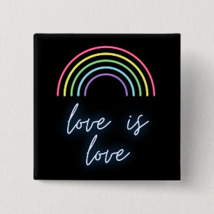 Neon Love Is Love Rainbow  15 Cm Square Badge