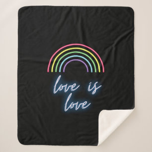 Neon Love Is Love Rainbow  Sherpa Blanket