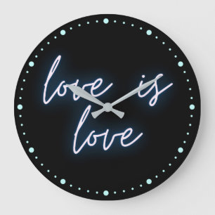 Neon Love Is Love Word Art Large Clock
