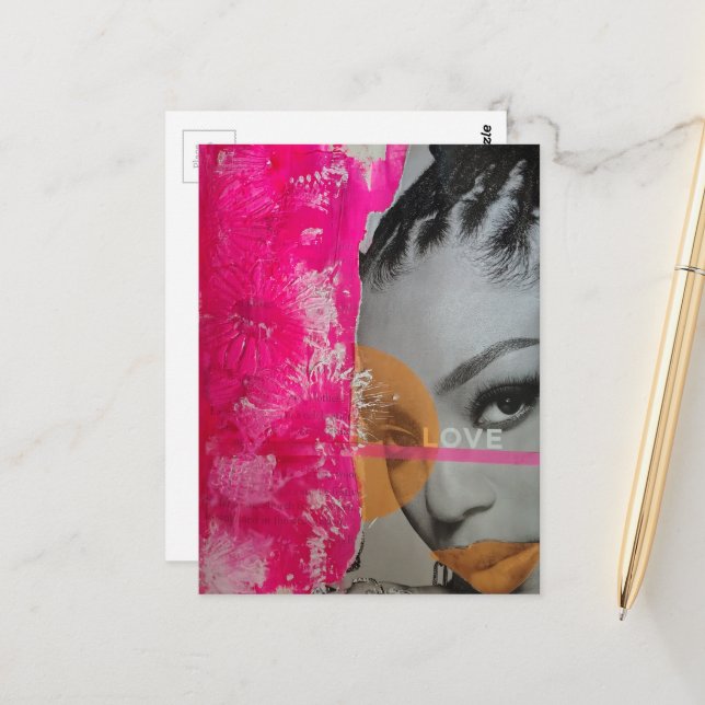 Neon Love Lady Mixed Media Collage  Postcard (Front/Back In Situ)