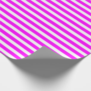 Neon Magenta and White Simple Horizontal Striped Wrapping Paper