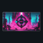 Neon Magenta Cyan Cyberpunk City Obey Gamer Desk Mat<br><div class="desc">Supercharge your gaming setup or programming workstation with a desk mat that radiates pure dystopian energy. This massive horizontal canvas flawlessly showcases a breathtaking, neon-drenched cyberpunk industrial city. At the very center of the composition, a futuristic mechanical eye floats above the skyline, glowing with the iconic, rebellious word "OBEY". The...</div>