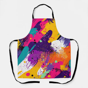Neon Magenta Purple Grunge Paint Splatter Apron