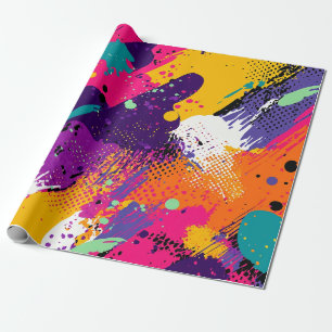 Neon Magenta Purple Grunge Paint Splatter Wrapping Paper