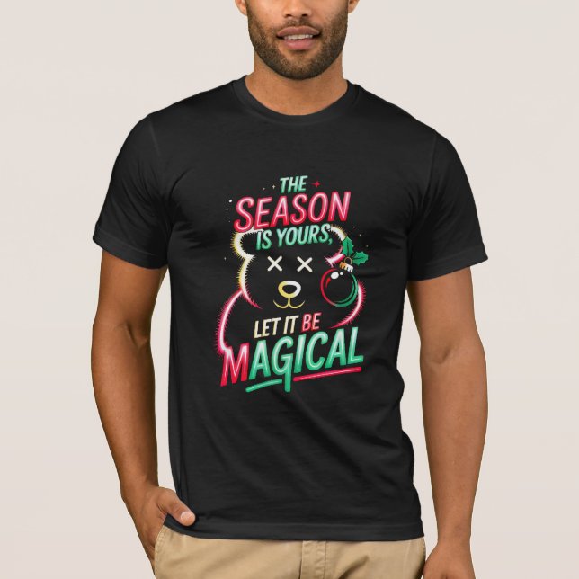 Neon Magical Christmas Bear Cozy Winter Holiday T-Shirt (Front)