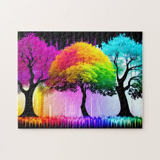 Neon Majestic Rainbow Forest Trees Jigsaw Puzzle (Horizontal)