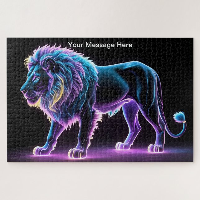 Neon Majesty Vibrant Lion Colorful Wildlife Art   Jigsaw Puzzle (Horizontal)