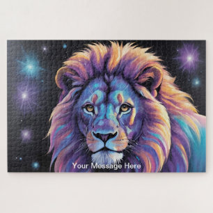Neon Majesty Vibrant Lion Colourful Wildlife Art   Jigsaw Puzzle