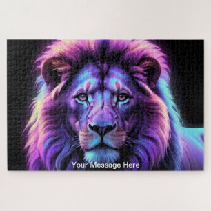 Neon Majesty Vibrant Lion Colourful Wildlife Art Jigsaw Puzzle