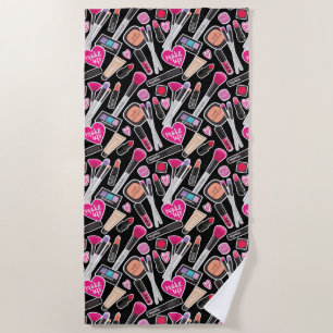 Neon Makeup Pattern Beach Towel