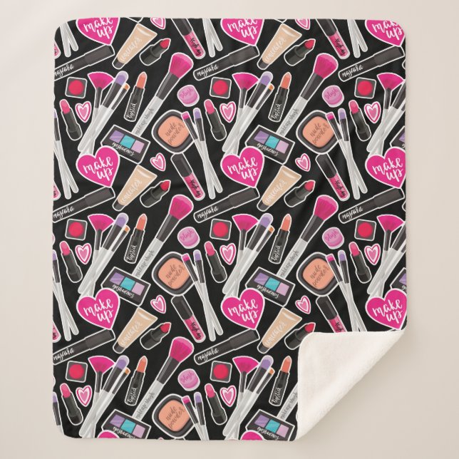Neon Makeup Pattern Sherpa Blanket (Front)