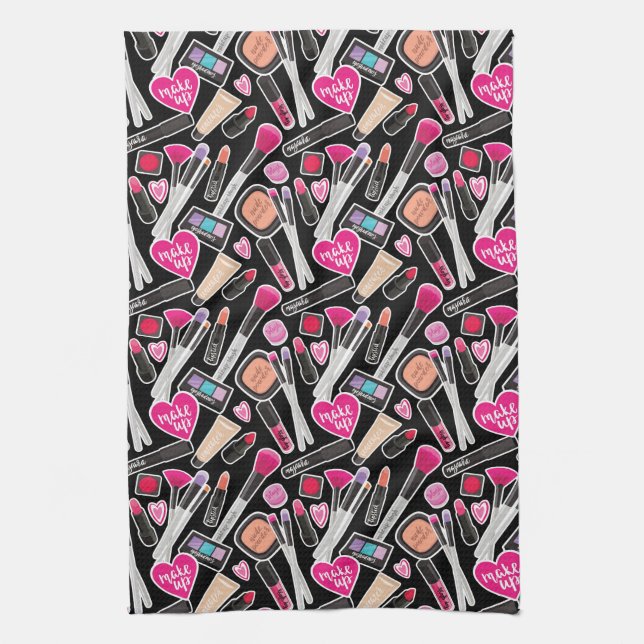 Neon Makeup Pattern Tea Towel (Vertical)