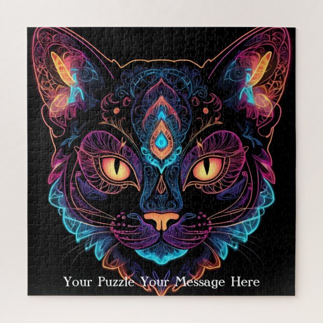 Neon Mandala Cat Jigsaw Puzzle (Vertical)