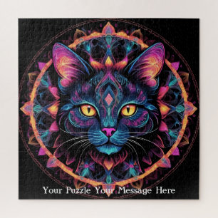 Neon Mandala Cat Jigsaw Puzzle