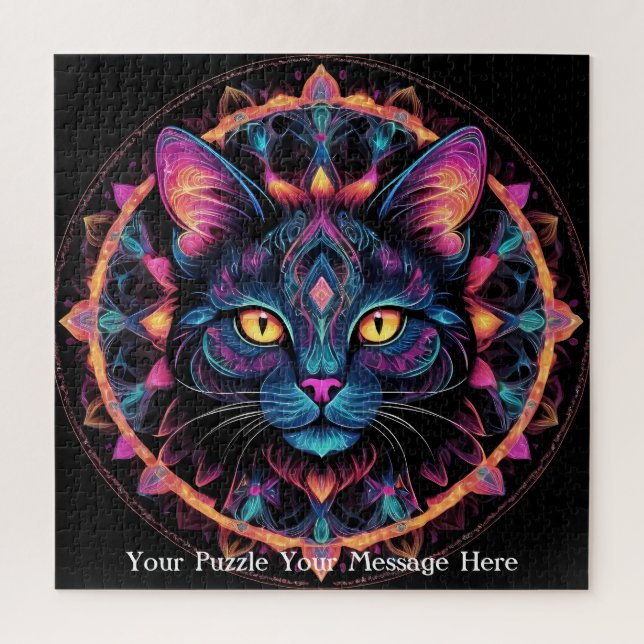 Neon Mandala Cat Jigsaw Puzzle (Vertical)