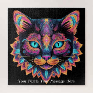 Neon Mandala Cat Jigsaw Puzzle