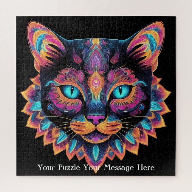 Neon Mandala Cat Jigsaw Puzzle (Vertical)
