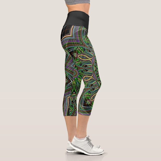 Neon Mandala Fractal Art Pattern Yoga Leggings (Right)
