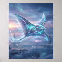 Neon Manta Ray Sky Ocean