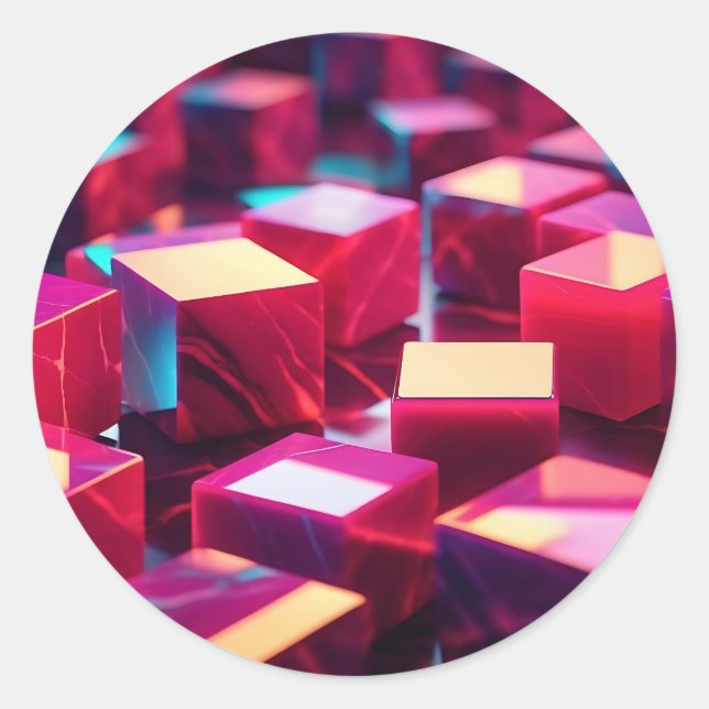 Neon Marble Cube Classic Round Sticker (Front)