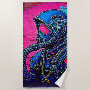 Neon Masked Wall Graffiti Figure Art Beach Towel