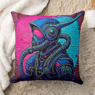 Neon Masked Wall Graffiti Figure Art Cushion
