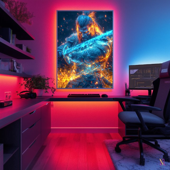 Neon Mediaeval Warrior – Cyber-Fantasy Knight Poster (Creator Uploaded)