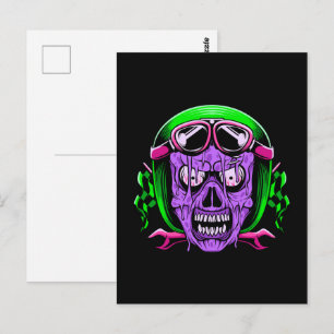 Neon Melting Zombie Rider Skull Postcard