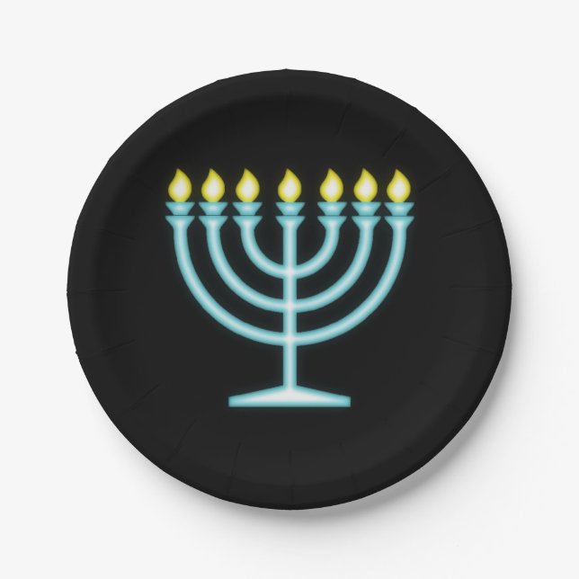 Neon Menorah Paper Plate (Front)