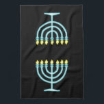 Neon Menorah Tea Towel<br><div class="desc">Blue menorah in neon sign style.</div>