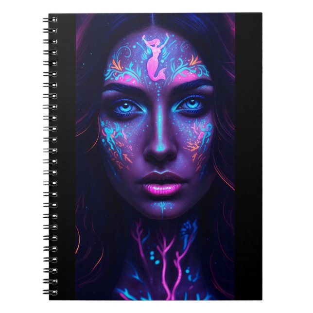 Neon Mermaid Face Art Notebook (Front)