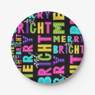 Neon Merry and Bright Paper Plate