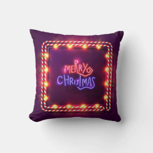 Neon Merry Christmas Candy Cane Cushion