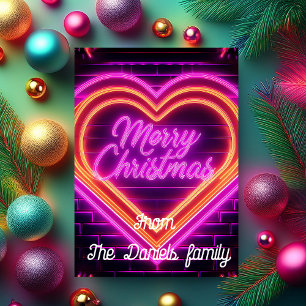 Neon Merry Christmas Personalised Card