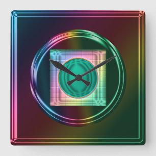 Neon, Metallic Rainbow, Funky Abstract Clock