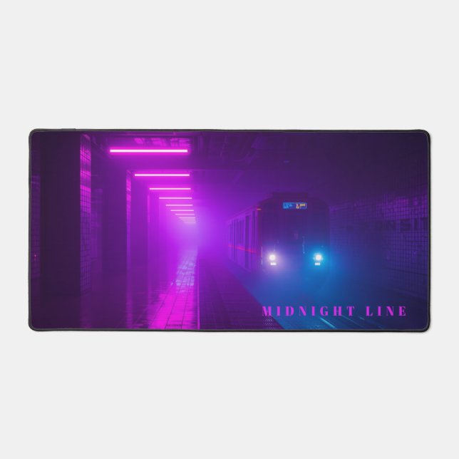 Neon Metro Synthwave Desk Mat – Retro Futuristic  (Front)